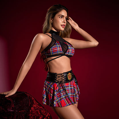 After Class Plaid Schoolgirl Lingerie Set